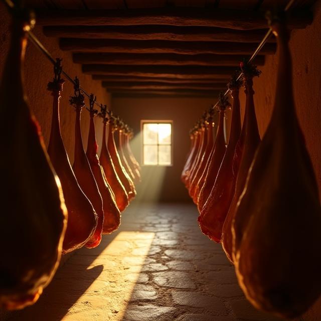 Bodega tradicional con jamones curándose